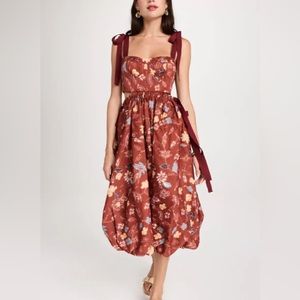 Ulla Johnson Floral Midi Dress in Rust and Floral Print